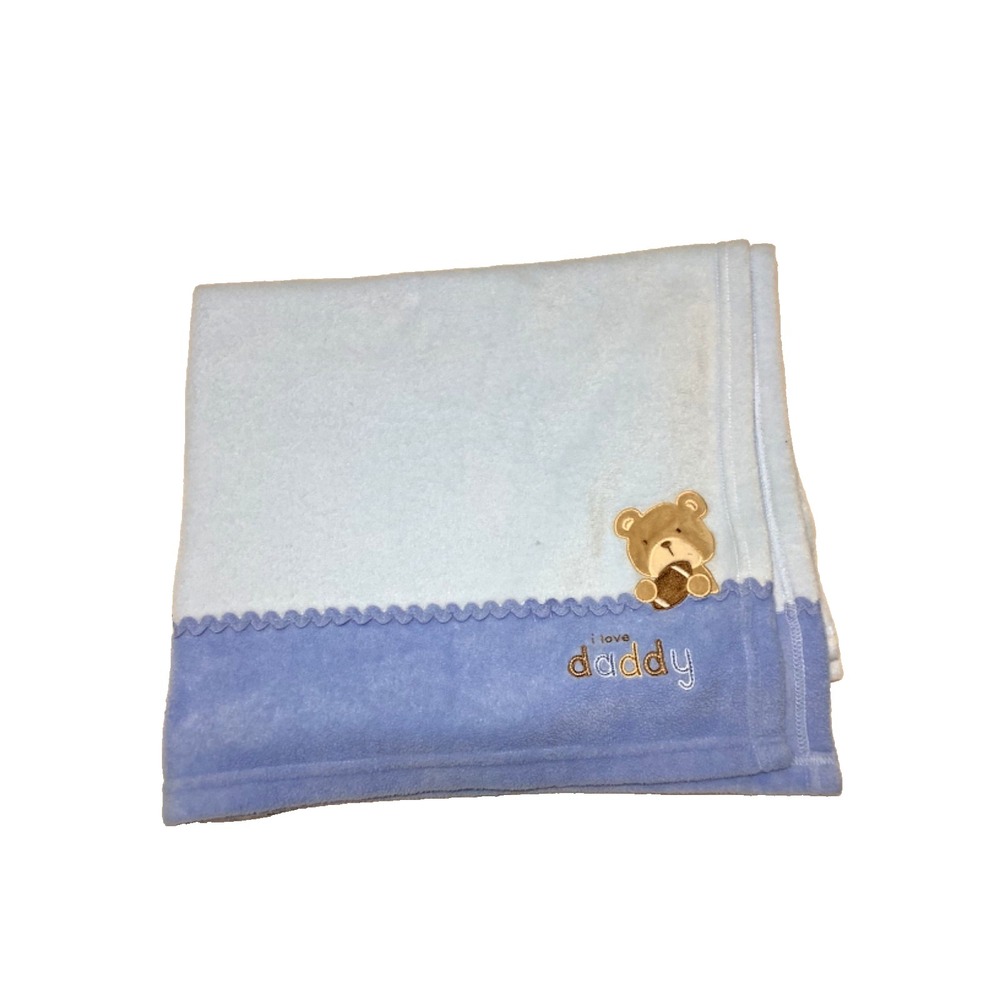 Carters Child Of Mine Baby Blanket Blue Teddy Bear I LOVE DADDY Fleece Lovey